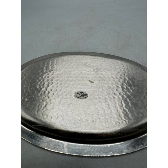 Paradigm Hammered Silver-Plated Oval Serving Tray With Beaded Rim India READ - Picture 8 of 9